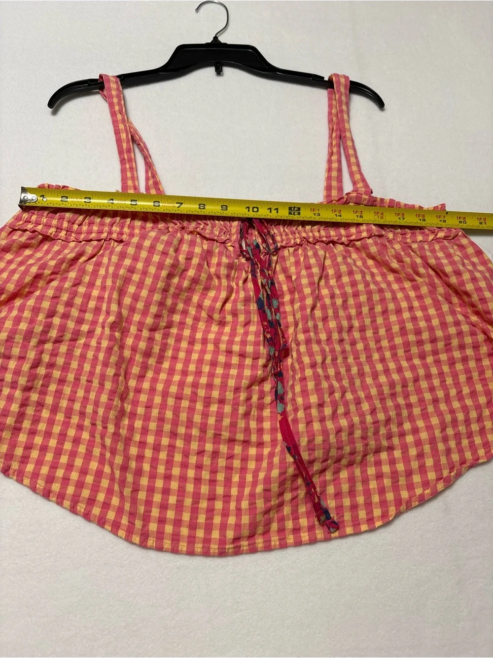 Free People Pink & Orange Gingham Ruffle Tie-Front Cami